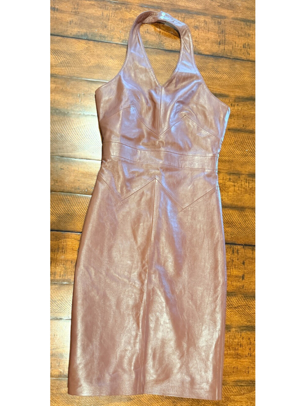 Designer Quality Brown Leather Halter Dress, Retro 80's Style Size XS RARE! - Picture 2 of 15